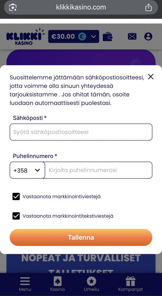 Lisätietojen syöttäminen Trumo casinon tilille
