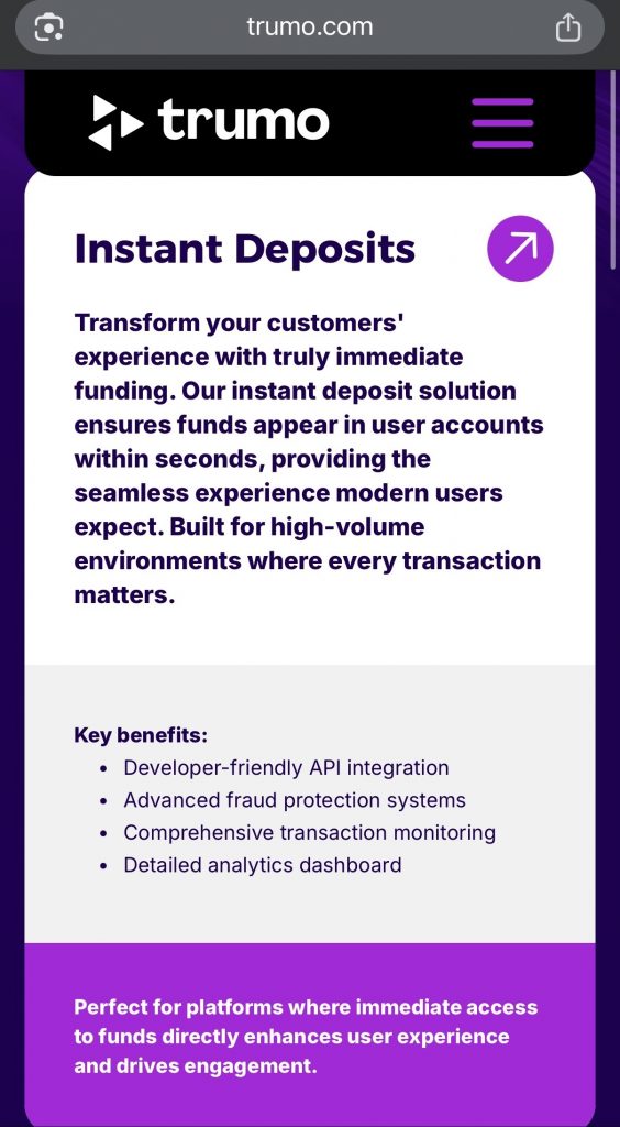 Välittömät Trumo talletukset pankkitunnuksilla