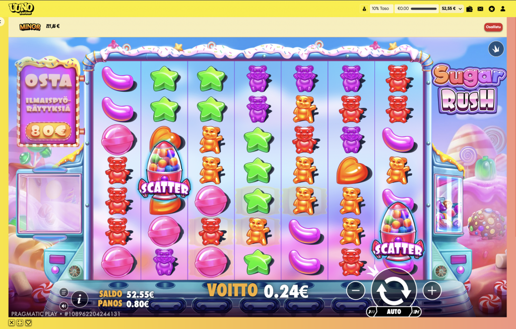 Sugar Rush -kolikkopelin pelaaminen Uuno casino -sivustolla